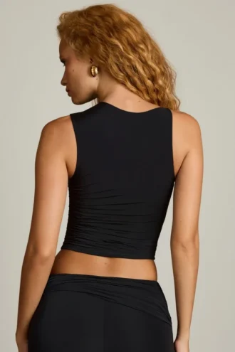 Kirbie Asymmetric Ruched Tank Top in Black