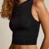 Kirbie Asymmetric Ruched Tank Top in Black