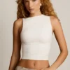 Kirbie Asymmetric Ruched Tank Top in Vanilla