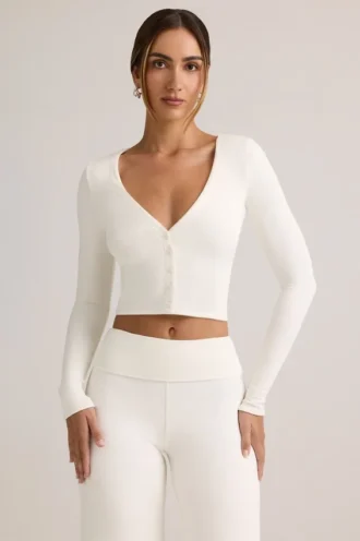 Kiva Modal Ribbed Cropped Cardigan in White