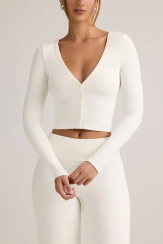 Kiva Modal Ribbed Cropped Cardigan in White