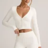 Kiva Modal Ribbed Cropped Cardigan in White