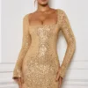 Kiyara Embellished A-Line Mini Dress in Gold