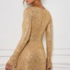 Kiyara Embellished A-Line Mini Dress in Gold