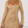 Kiyara Embellished A-Line Mini Dress in Gold