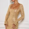 Kiyara Embellished A-Line Mini Dress in Gold