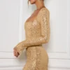Kiyara Embellished A-Line Mini Dress in Gold