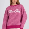 Knit Logo Oversized Jumper in Magenta Pink