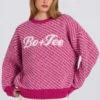 Knit Logo Oversized Jumper in Magenta Pink