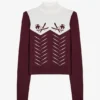Knit Long-Sleeve Fitted Top in Burgundy