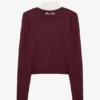 Knit Long-Sleeve Fitted Top in Burgundy