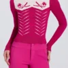 Knit Long-Sleeve Fitted Top in Magenta Pink