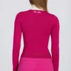 Knit Long-Sleeve Fitted Top in Magenta Pink
