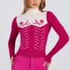 Knit Long-Sleeve Fitted Top in Magenta Pink