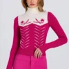 Knit Long-Sleeve Fitted Top in Magenta Pink