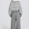 Knit Mid-Rise Wide-Leg Joggers in Grey