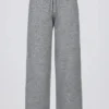 Knit Mid-Rise Wide-Leg Joggers in Grey