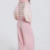 Knit Mid-Rise Wide-Leg Joggers in Soft Pink
