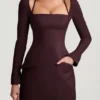 Ksenia Pinstripe Structured A-Line Mini Dress in Chocolate Brown