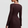 Ksenia Pinstripe Structured A-Line Mini Dress in Chocolate Brown
