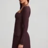 Ksenia Pinstripe Structured A-Line Mini Dress in Chocolate Brown