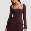 Ksenia Pinstripe Structured A-Line Mini Dress in Chocolate Brown