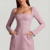 Ksenia Pinstripe Structured A-Line Mini Dress in Mauve
