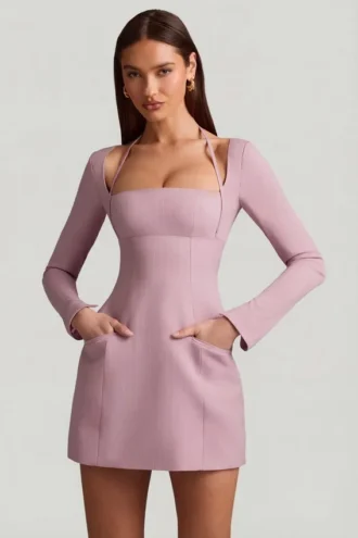 ksenia pinstripe structured a line mini dress in mauve 1 330x495 - Ksenia Pinstripe Structured A-Line Mini Dress in Mauve