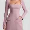 Ksenia Pinstripe Structured A-Line Mini Dress in Mauve