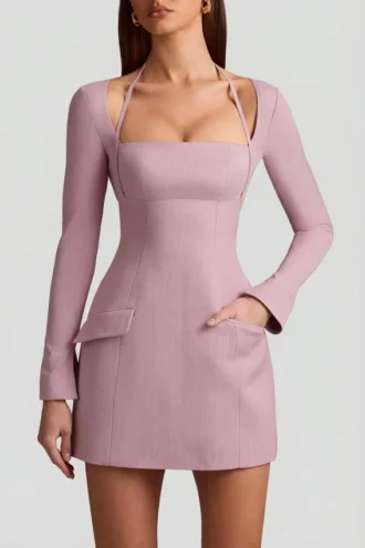 ksenia pinstripe structured a line mini dress in mauve 2 330x495 - Ksenia Pinstripe Structured A-Line Mini Dress in Mauve