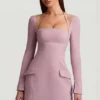 Ksenia Pinstripe Structured A-Line Mini Dress in Mauve