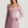 Ksenia Pinstripe Structured A-Line Mini Dress in Mauve