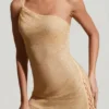 Kylie Embellished Asymmetric Ultra Mini Dress in Gold