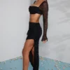La Desirade Embellished Cowl Neck Crop Top in Black
