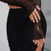La Desirade Embellished Cowl Neck Crop Top in Black