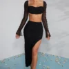 La Desirade Embellished Cowl Neck Crop Top in Black
