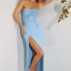 La Rochette Embellished Bandeau Cowl Neck Maxi Dress in Light Blue