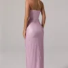 La Rochette Embellished Bandeau Cowl-Waist Maxi Dress in Pink