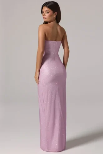 La Rochette Embellished Bandeau Cowl-Waist Maxi Dress in Pink