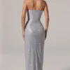La Rochette Embellished Bandeau Cowl-Waist Maxi Dress in Silver