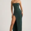 La Rochette Embellished Strapless Cowl-Neck Maxi Dress in Emerald Green
