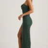 La Rochette Embellished Strapless Cowl-Neck Maxi Dress in Emerald Green