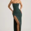La Rochette Embellished Strapless Cowl-Neck Maxi Dress in Emerald Green