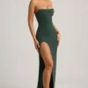 La Rochette Embellished Strapless Cowl-Neck Maxi Dress in Emerald Green