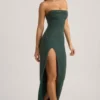 La Rochette Embellished Strapless Cowl-Neck Maxi Dress in Emerald Green