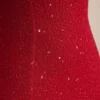 La Rochette Embellished Strapless Cowl-Neck Maxi Dress in True Red