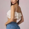 Lacie Ruffled Cropped Camisole Top in Ivory