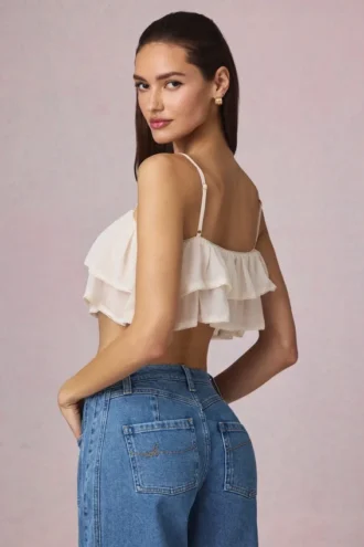 Lacie Ruffled Cropped Camisole Top in Ivory