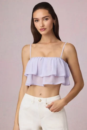 Lacie Ruffled Cropped Camisole Top in Lilac