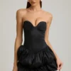 Laela Satin Bubble Hem Corset Mini Dress in Black